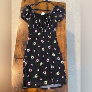 Floral Black Dress with Puff Sleeves